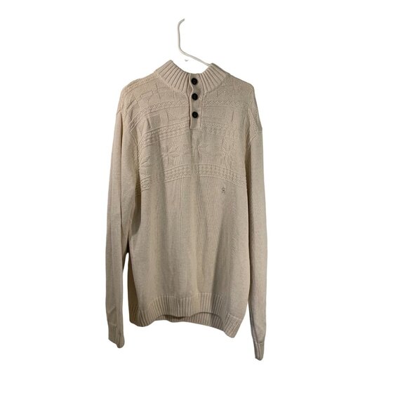 Chaps Mens XL Beige Knit Button Mock Neck Sweater - Picture 1 of 10